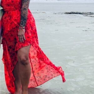 Elegant Red Floral Women's Dress